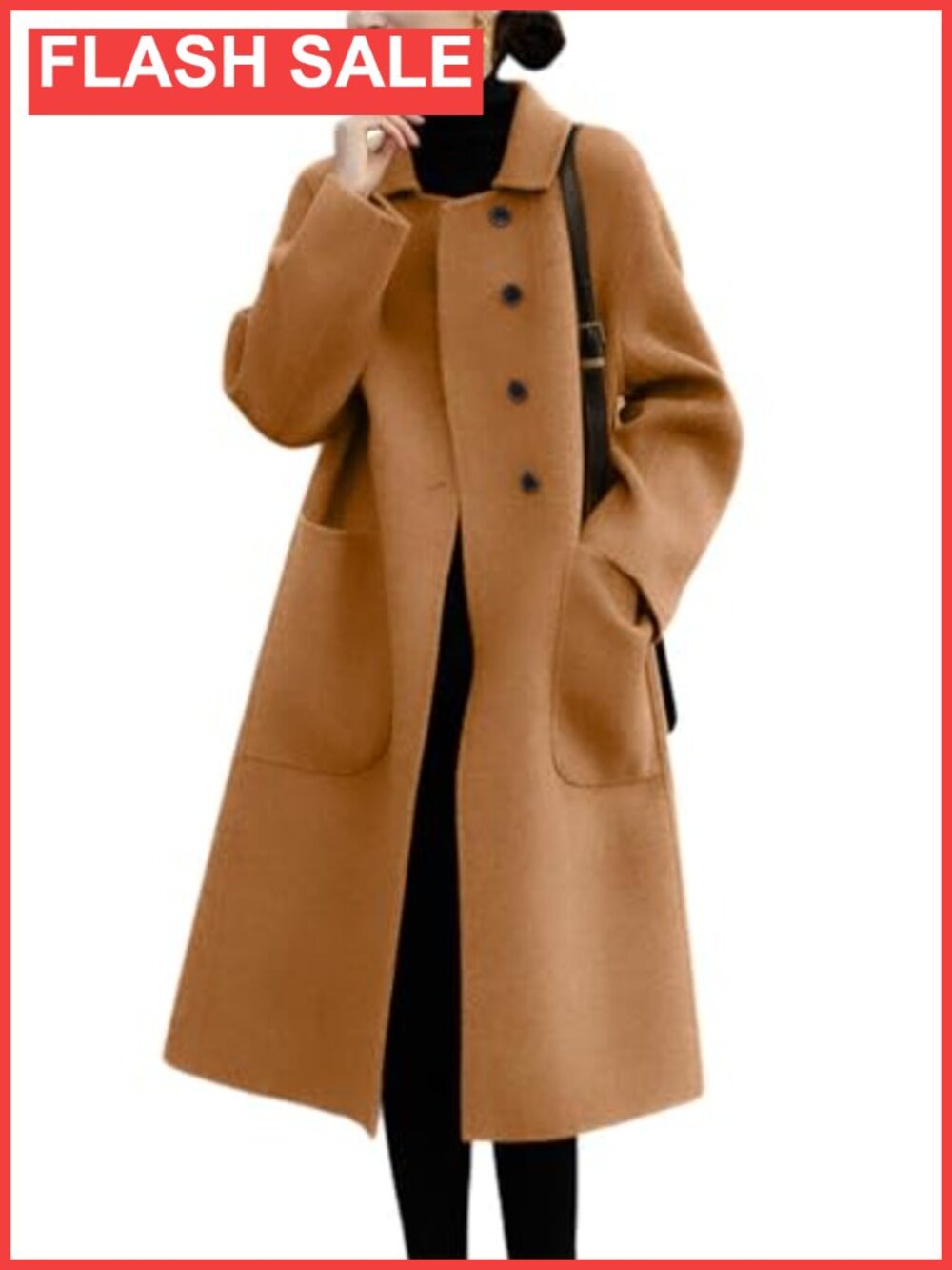 Wool Blend Pea Coat Single Breasted Midi Trench Coat Business Casual